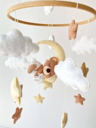Handmade Felt Baby Mobile Sleeping Bear, Moon & Stars Nursery Decor - thumbnail 1