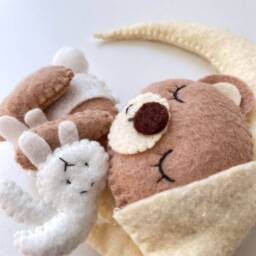 Handmade Felt Baby Mobile Sleeping Bear, Moon & Stars Nursery Decor - thumbnail 4