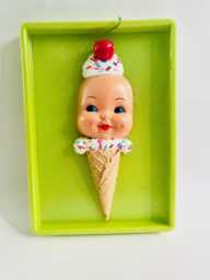 Vintage Doll Face Ice Cream Cone Wall Art Funky Food Sculpture - thumbnail 1