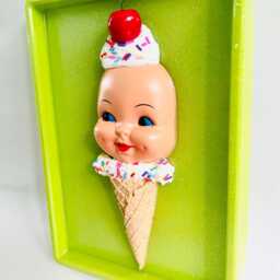 Vintage Doll Face Ice Cream Cone Wall Art Funky Food Sculpture - thumbnail 3