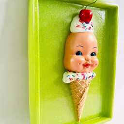 Vintage Doll Face Ice Cream Cone Wall Art Funky Food Sculpture - thumbnail 2