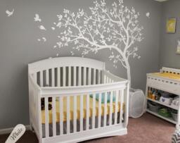 White Tree Decal Large Nursery Decals With Birds Unisex White Wall Tattoos Mural Removable Vinyl Wall Sticker 032 - thumbnail 1