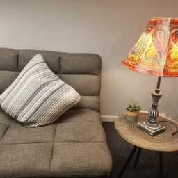 Hand-Painted Leather Lampshade Tribal Peacock Design, Boho Table Lamp - thumbnail 3
