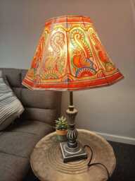 Hand-Painted Leather Lampshade Tribal Peacock Design, Boho Table Lamp