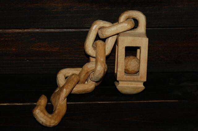 Hand Carved Wood Chain Links with Ball in Cage