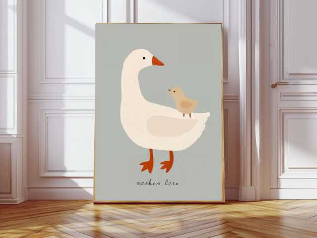 Cute Goose Nursery Print, Baby Art Unicorn Art, Whimsical Animal Girl's Room Decor, Kids Art Print, Love Quote - image 1