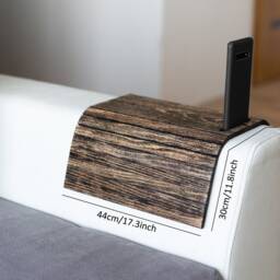 Sofa Arm Tray With Phone Holder, Wooden Bedside Couch Protector, Foldable Coaster For Cups, Tv Chair Armrest Caddy - thumbnail 3