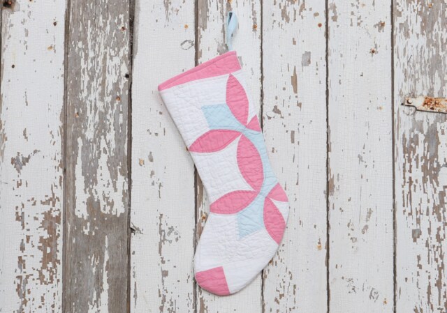 Vintage Flower Petal Quilt Christmas Stocking Hand-Stitched Heirloom - image 1