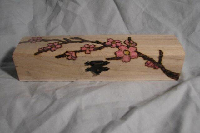 Cherry Blossom Pencil Box Wood Burning - image 1