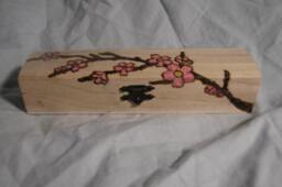 Cherry Blossom Pencil Box Wood Burning - thumbnail 1