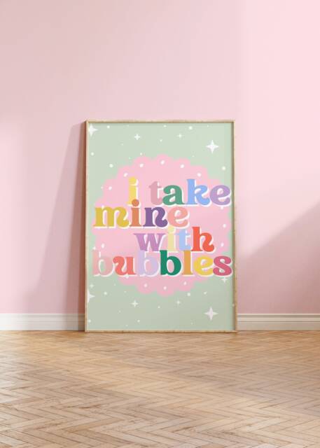 Bubbles - Wall Print, Poster, Funky, Bathroom Decor, Pink, Green, Slogan Groovy, Retro, Multicolour, Pastel 5x7/A5/A4/A3/A2/8x10 - image 1