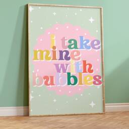Bubbles - Wall Print, Poster, Funky, Bathroom Decor, Pink, Green, Slogan Groovy, Retro, Multicolour, Pastel 5x7/A5/A4/A3/A2/8x10 - thumbnail 4