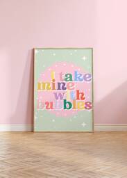 Bubbles - Wall Print, Poster, Funky, Bathroom Decor, Pink, Green, Slogan Groovy, Retro, Multicolour, Pastel 5x7/A5/A4/A3/A2/8x10 - thumbnail 1
