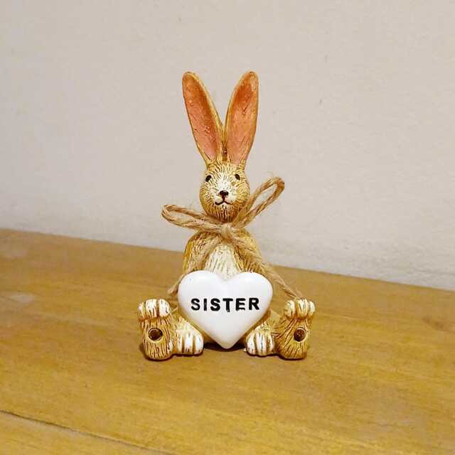 Small Sister Rabbit Resin Ornament - The Home & Hearts Shop Rustic Gift Figurine Angel Family Figure Heart - image 1