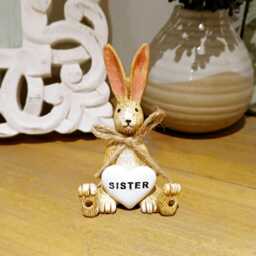 Small Sister Rabbit Resin Ornament - The Home & Hearts Shop Rustic Gift Figurine Angel Family Figure Heart - thumbnail 3