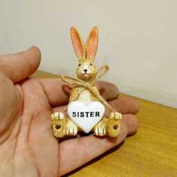 Small Sister Rabbit Resin Ornament - The Home & Hearts Shop Rustic Gift Figurine Angel Family Figure Heart - thumbnail 2