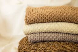Alpaca Wool Baby Blanket, Christening Gift Shower Present, Knitted Neutral Gender, Newborn Plaid Handmade - thumbnail 1