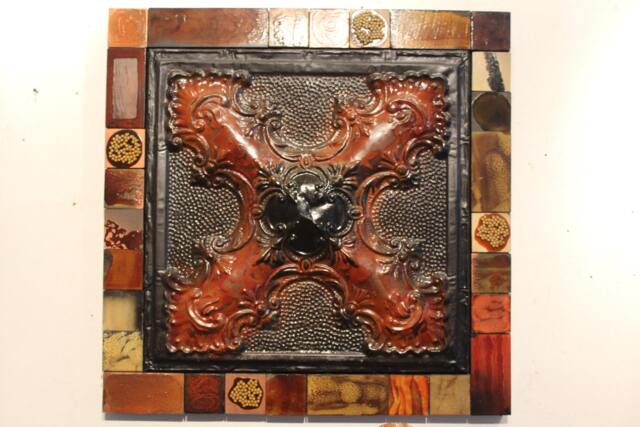 Sale Vintage Sculpture Unique Baroque X Ceiling Tin Tile Glazed Wood Collage Statement Victorian Edwardian Downton Abby Klimt Metal Wall Art - image 1