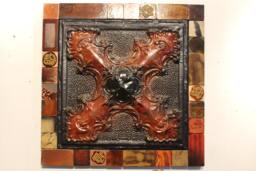 Sale Vintage Sculpture Unique Baroque X Ceiling Tin Tile Glazed Wood Collage Statement Victorian Edwardian Downton Abby Klimt Metal Wall Art - thumbnail 1