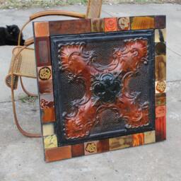 Sale Vintage Sculpture Unique Baroque X Ceiling Tin Tile Glazed Wood Collage Statement Victorian Edwardian Downton Abby Klimt Metal Wall Art - thumbnail 3