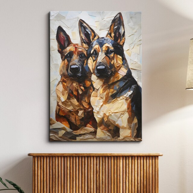 German Shepherds Fun Animal Dog Pet Lover Paper Mache Style Painting Wall Art Framed Canvas Poster Print Home Kitchen Living Room Decor Gift - image 1