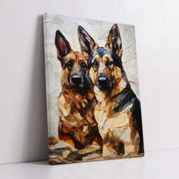 German Shepherds Fun Animal Dog Pet Lover Paper Mache Style Painting Wall Art Framed Canvas Poster Print Home Kitchen Living Room Decor Gift - thumbnail 2