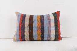Handwoven Turkish Kilim Lumbar Pillow Bohemian Home Decor - 16x24 Inch - thumbnail 1