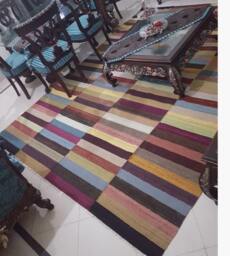 8x10 Area Rug, Multicolor Kilim Rug 8x10, Striped Living Room Bedroom Large Rug - thumbnail 1