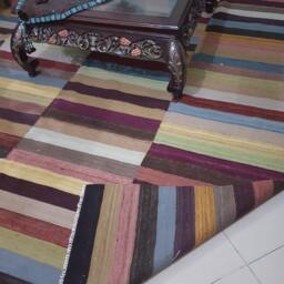 8x10 Area Rug, Multicolor Kilim Rug 8x10, Striped Living Room Bedroom Large Rug - thumbnail 3