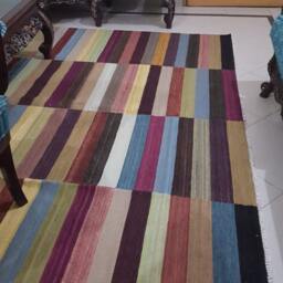 8x10 Area Rug, Multicolor Kilim Rug 8x10, Striped Living Room Bedroom Large Rug - thumbnail 2