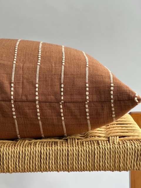 Vintage Hmong Hemp Lumbar Pillow Brown Striped Boho Decor - image 1