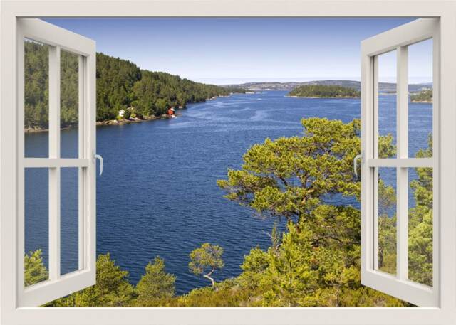 Mountain View, Sea View Wall Mural, Sticker, Forest Decal 3D Window Bedroom Living Room Decor