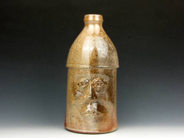 "Thoughtful Face Jug ""Will"" - Vase Gold Luster Shino Stoneware 9.5"" X 4.5"" 5" - image 1