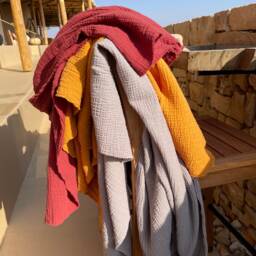 Yoga Muslin Blanket, Meditation Shawl, Wearable Organic Cotton Double Layer, Eco Friendly - thumbnail 2