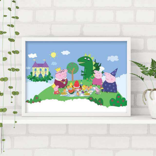 Peppa Pig Print - & Family Fairytale Picnic Scene Poster Wall Art - image 1