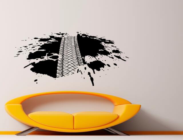 Tire Tracks Wall Decal Vinyl Sticker Bike Dirty Garage Interior Home Art Decor - 15B1K - image 1