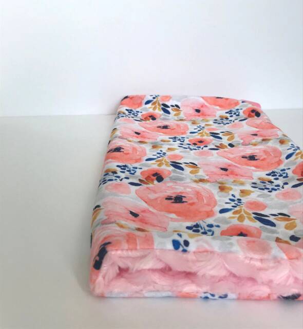 Pink Flower Cuddle Blanket, Boy Minky Blankie, Lovey, Baby New Gift, Blanket, New Girl - image 1
