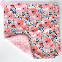 Pink Flower Cuddle Blanket, Boy Minky Blankie, Lovey, Baby New Gift, Blanket, New Girl - thumbnail 2