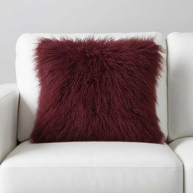 Burgundy Mongolian Sheepskin Fur Cushion Made To Order Custom Sizes Double/Single Sided - image 1