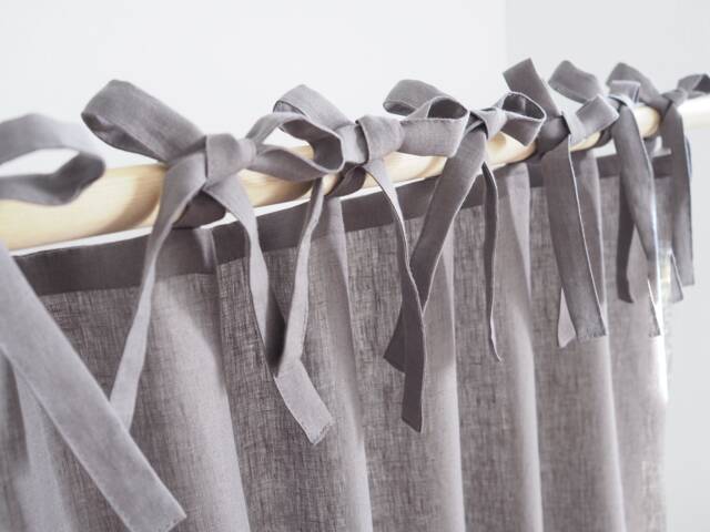 Gray Linen Curtain Made Of Medium - 160 G/M2. Tie Top Panel With Ribbons - image 1