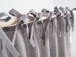 Gray Linen Curtain Made Of Medium - 160 G/M2. Tie Top Panel With Ribbons - thumbnail 1