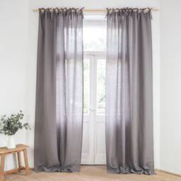 Gray Linen Curtain Made Of Medium - 160 G/M2. Tie Top Panel With Ribbons - thumbnail 2