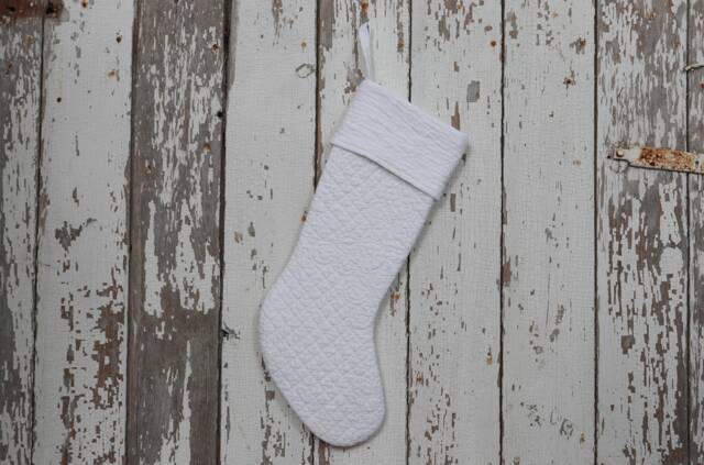Vintage White Quilted Christmas Stocking Hand Stitched Bridal Quilt - image 1