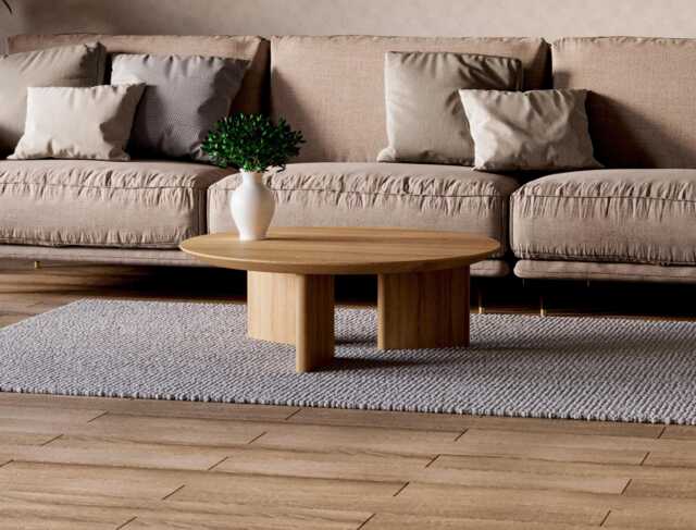 Round Coffee Table - Modern Coffee Table Solid Wood Minimalist Oak Scandi - image 1
