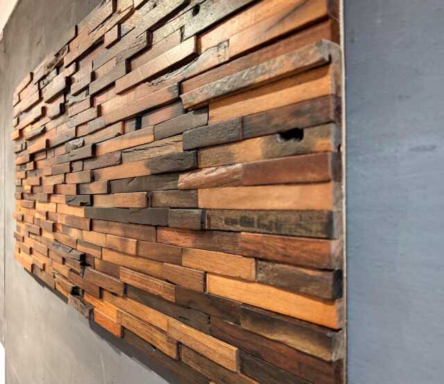 Wood Wall Art Panels Reclaimed Mosaic Handmade Hanging - image 1