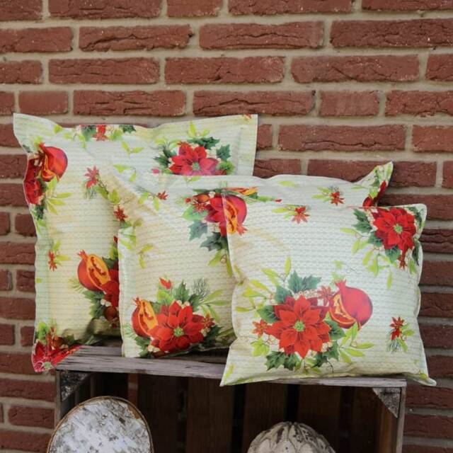 Oilcloth Cushion Pomegranate & Poinsettia - in 3 Sizes Christmas Decoration Outdoor For Balcony & Garden - image 1