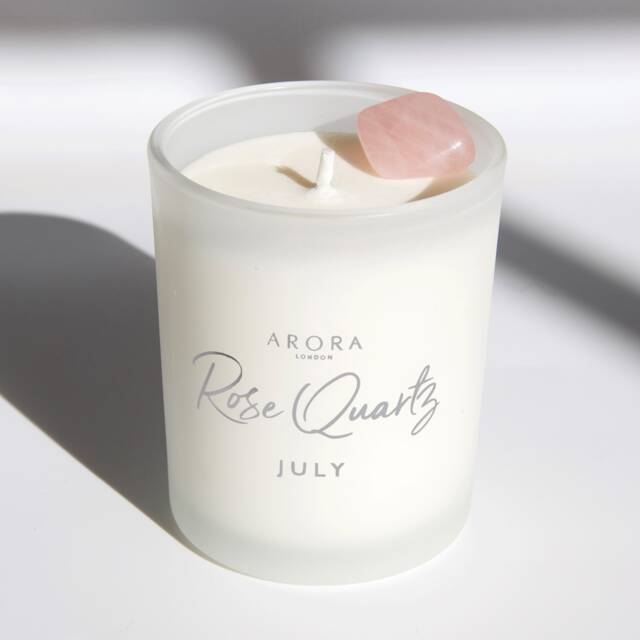 Rose Quartz July Birthstone Candle, Birthday Gift, Soy Wax Handmade Crystal Candle - image 1