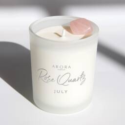 Rose Quartz July Birthstone Candle, Birthday Gift, Soy Wax Handmade Crystal Candle - thumbnail 1
