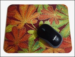 Autumn Leaves Mouse Mat - Green Rust Chocolate Office Decor Horse Chestnut Leaf Pad Computer Accessory Nature Lover Gift - thumbnail 1