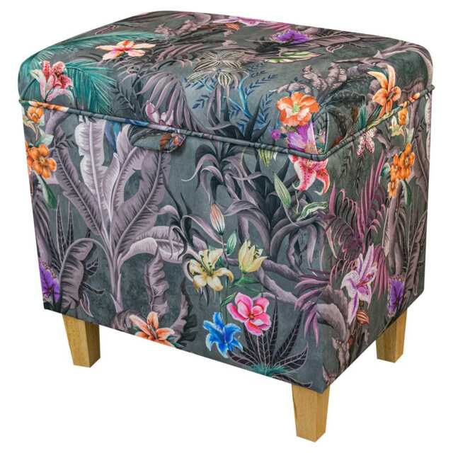 Botanical Tall Ottoman With Storage - Velvet Footstool British Made To Order - image 1